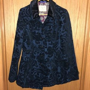Free People Navy Brocade Newsroom Coat